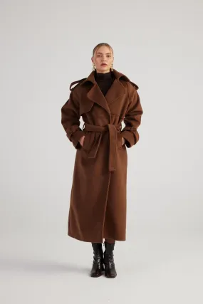 Nora Brown Cashmere Blend Maxi Coat