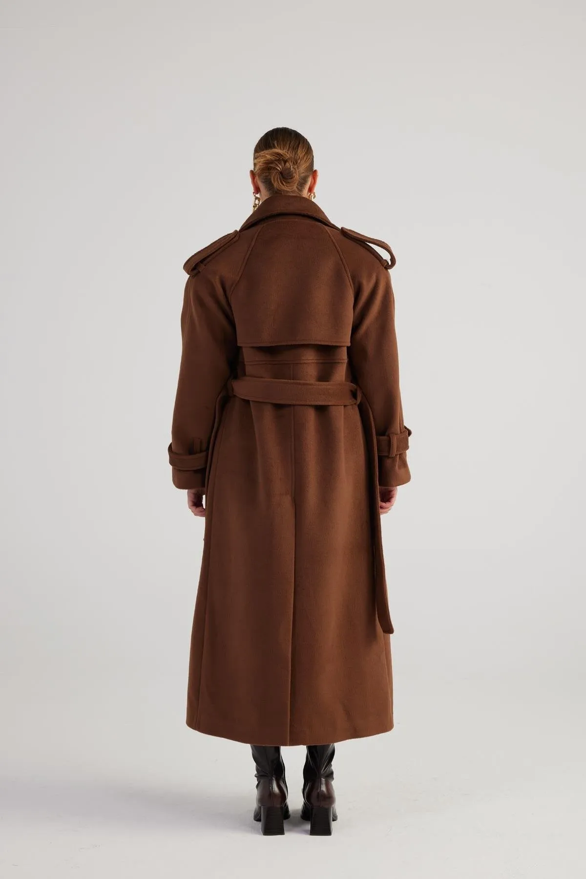 Nora Brown Cashmere Blend Maxi Coat