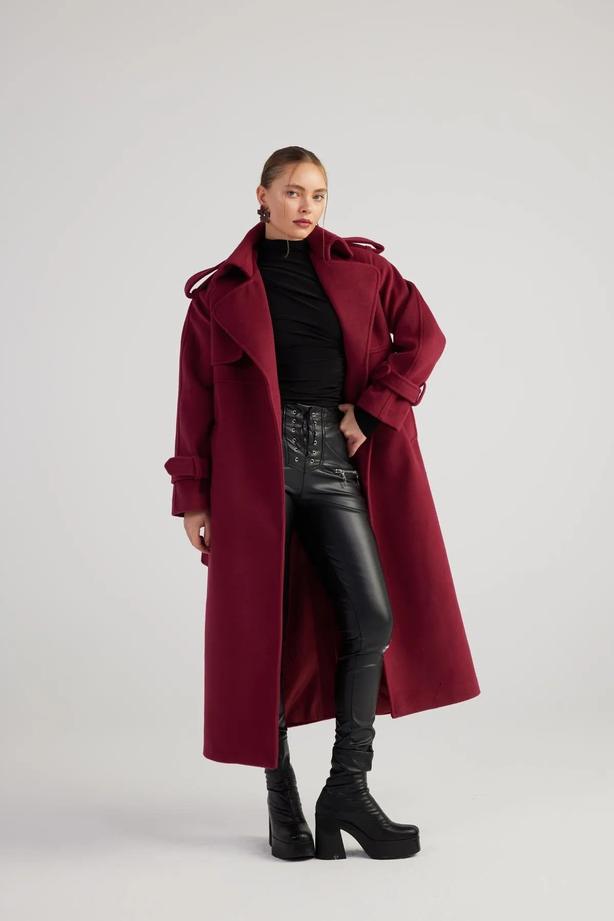 Nora Burgundy Cashmere Blend Maxi Coat