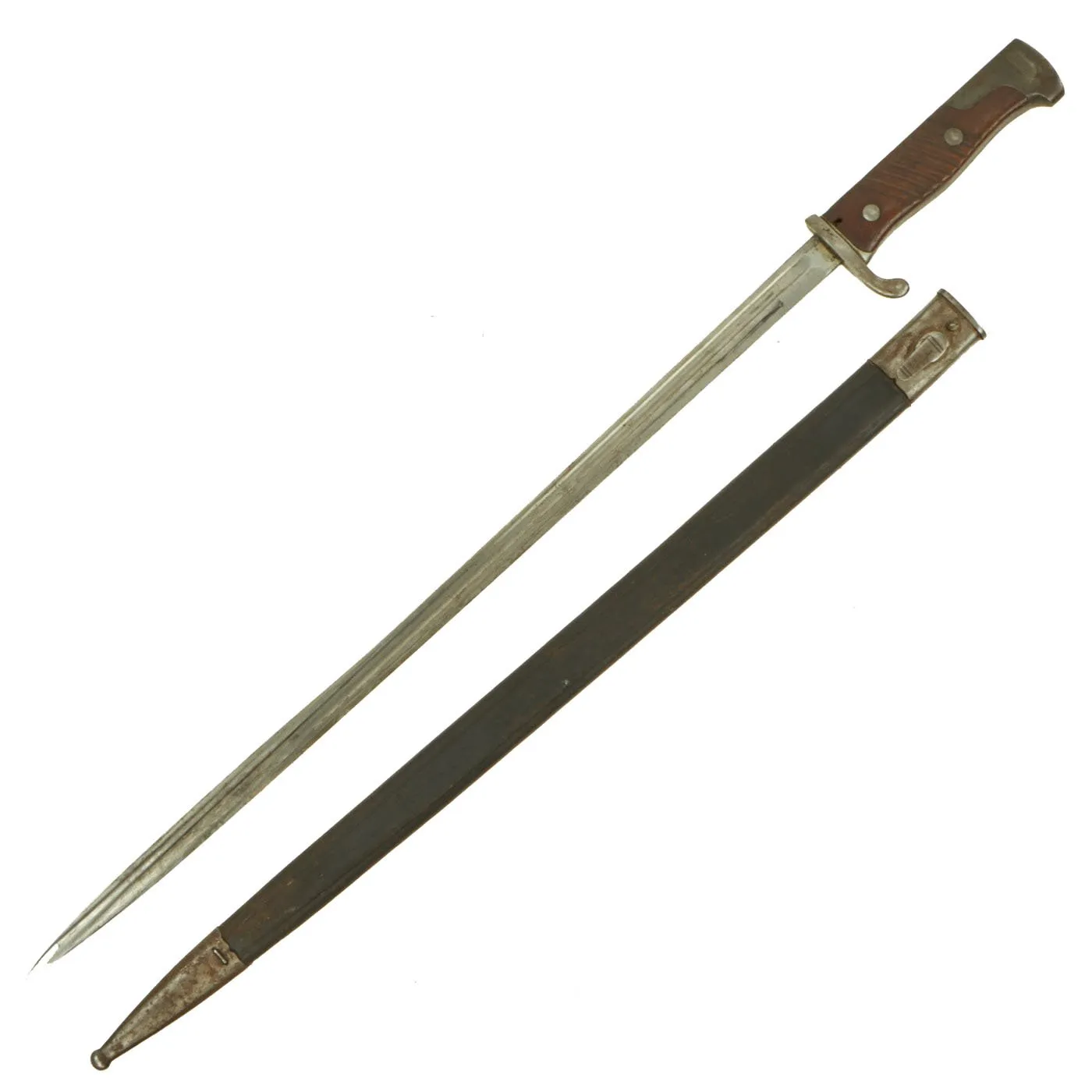 Original German WWI M1898 Long GEW 98 Peruvian Contract Bayonet with Leather Scabbard - c.1909