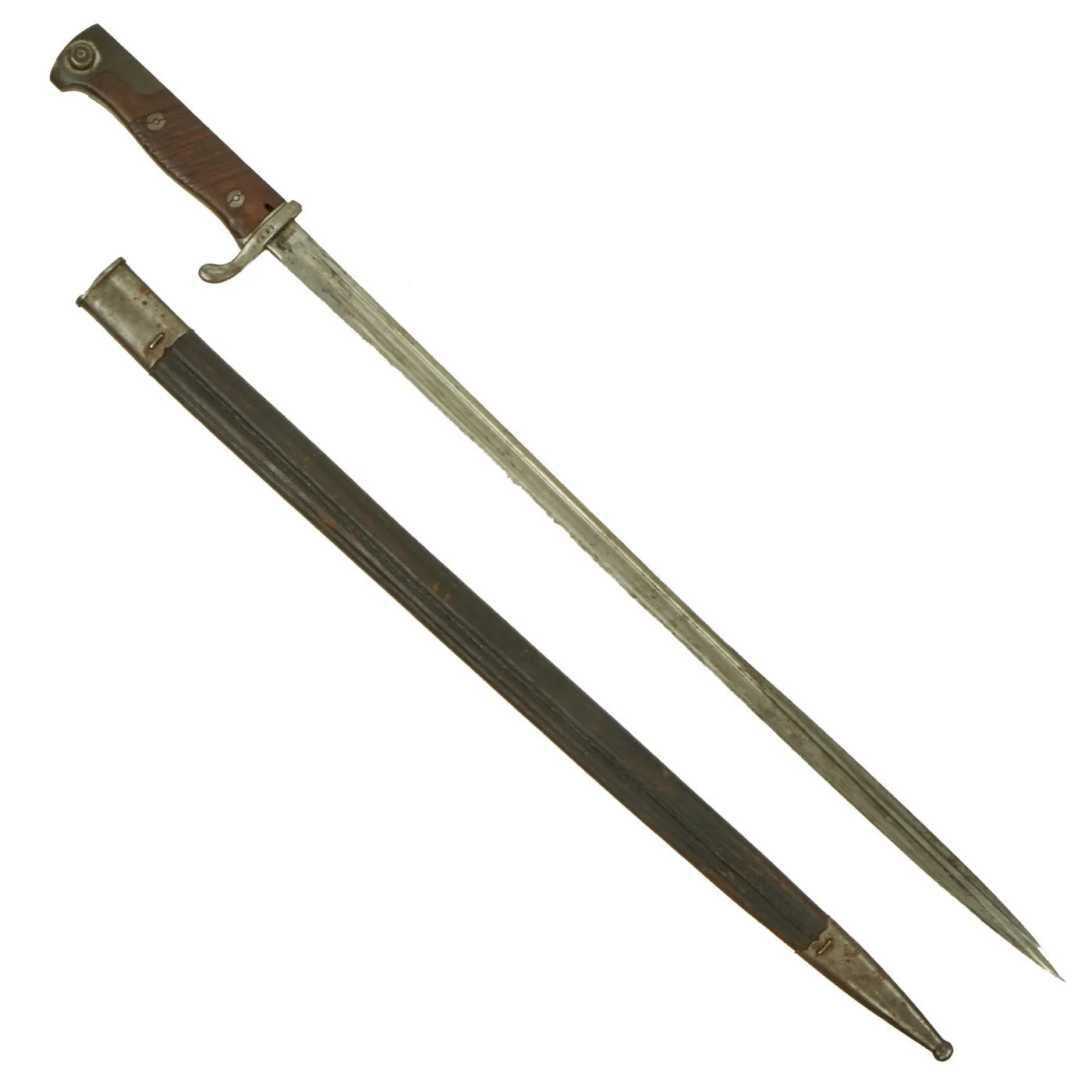 Original German WWI M1898 Long GEW 98 Peruvian Contract Bayonet with Leather Scabbard - c.1909