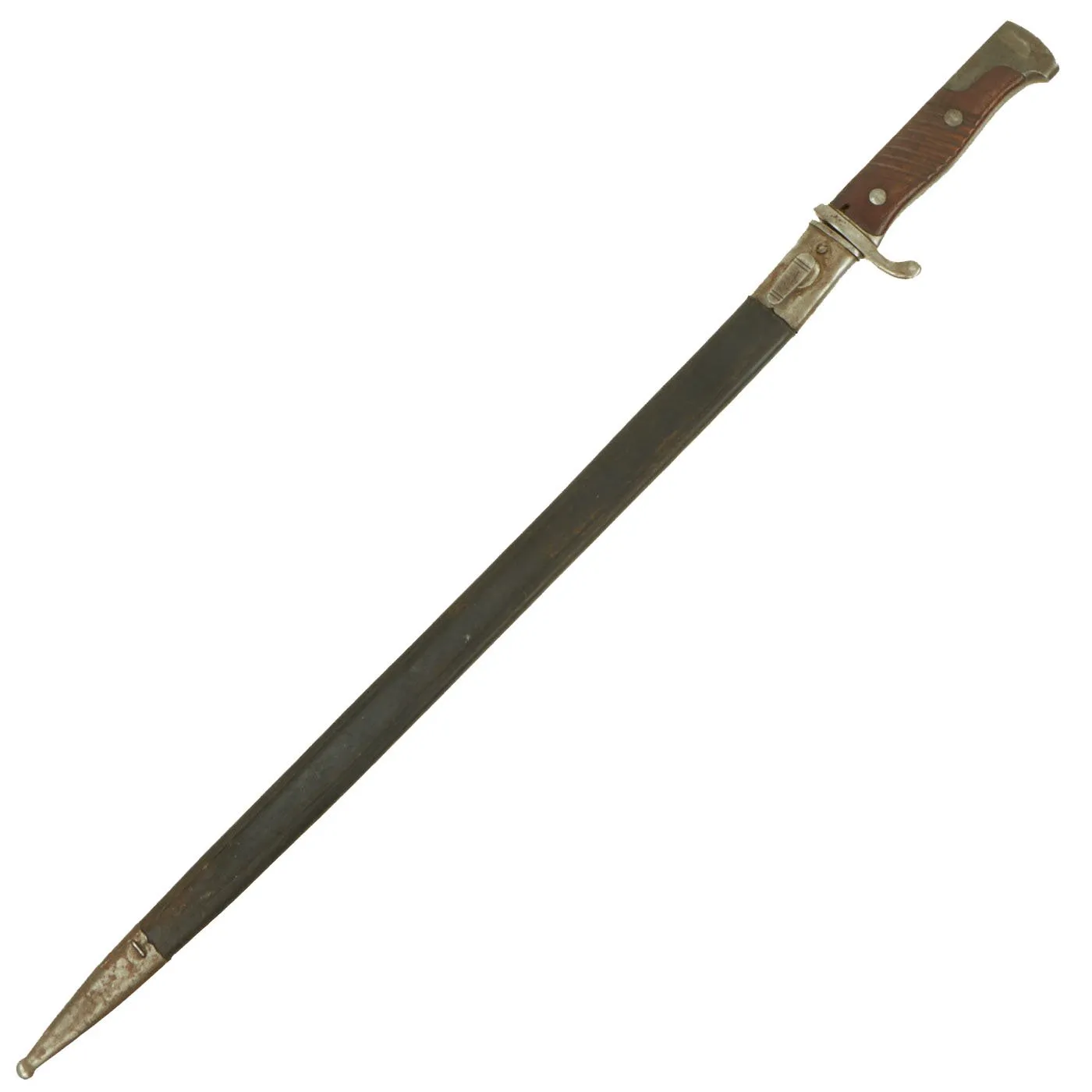 Original German WWI M1898 Long GEW 98 Peruvian Contract Bayonet with Leather Scabbard - c.1909