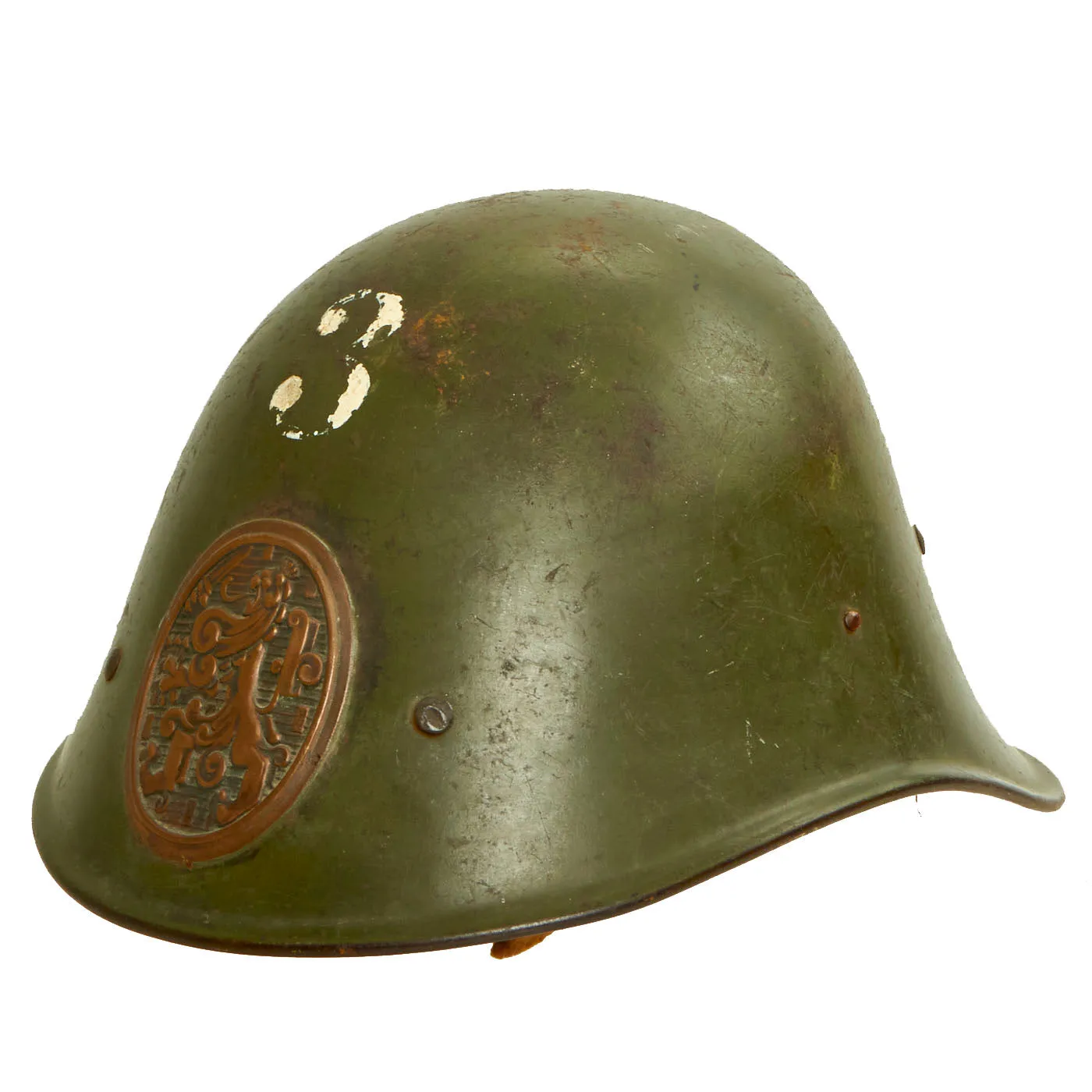 Original Netherlands WWII Dutch M23/27 Steel Helmet With Badge and Original Paint