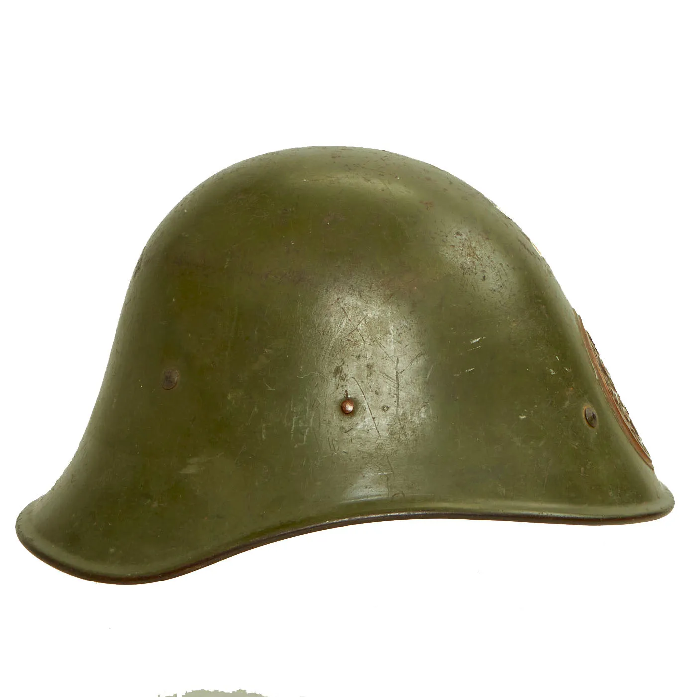 Original Netherlands WWII Dutch M23/27 Steel Helmet With Badge and Original Paint