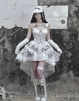 Original Trailing Light Vintage Print Lolita Madhouse Niche Gown Gothic Suspender Punk Gown