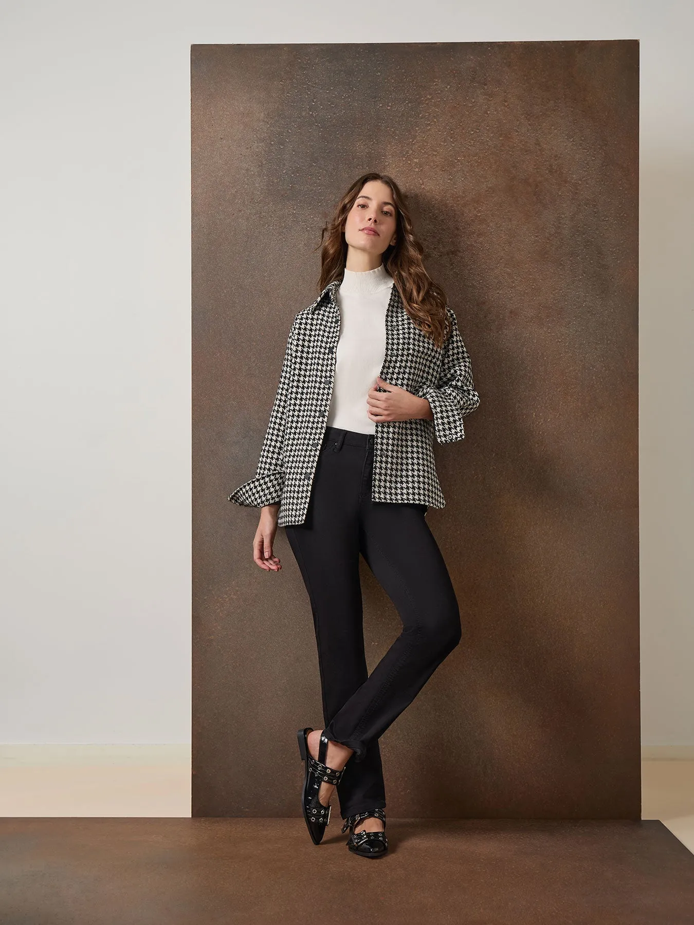 Petite Houndstooth Button-Front Shacket