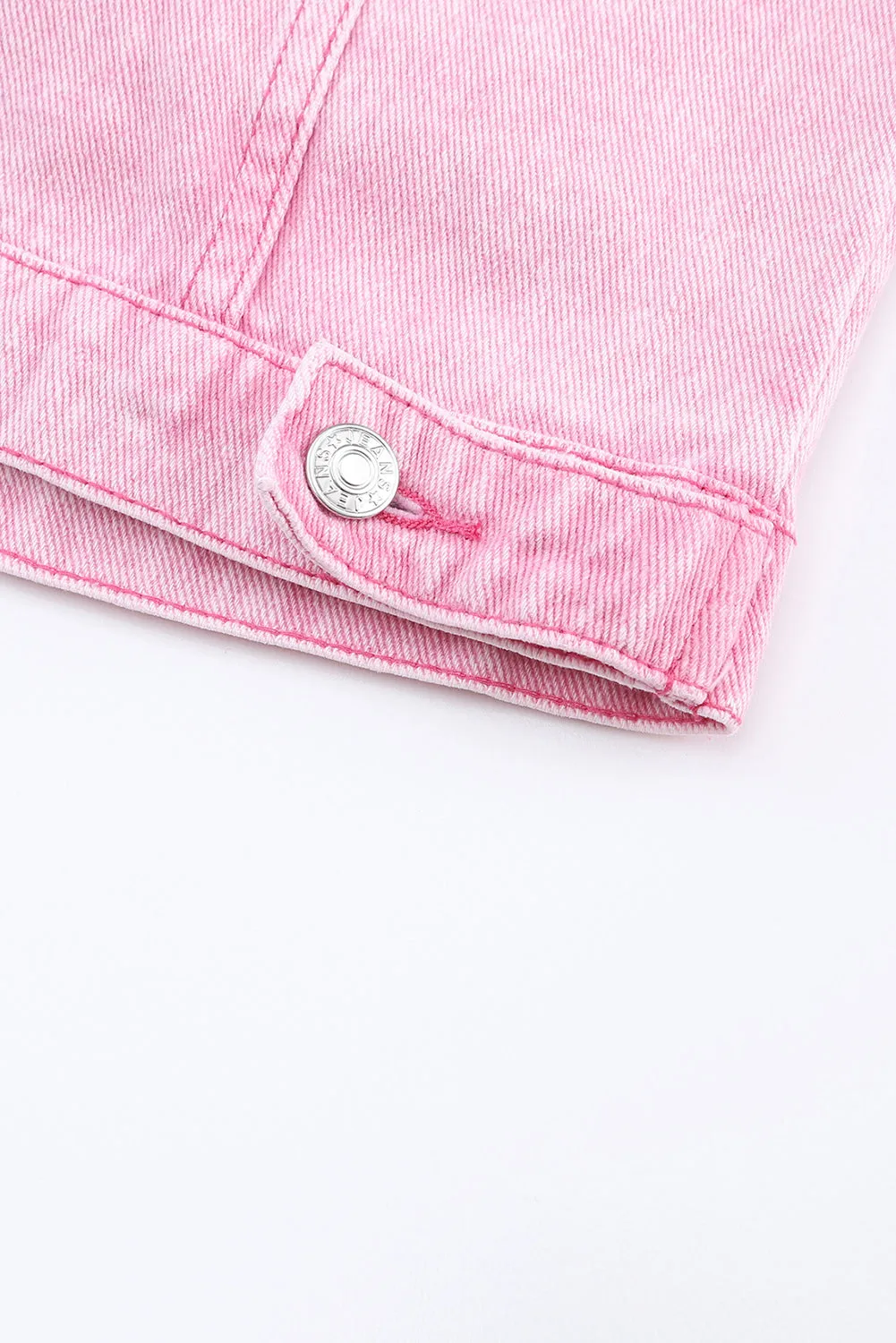 Pink Acid Wash Button Flap Pocket Denim Jacket