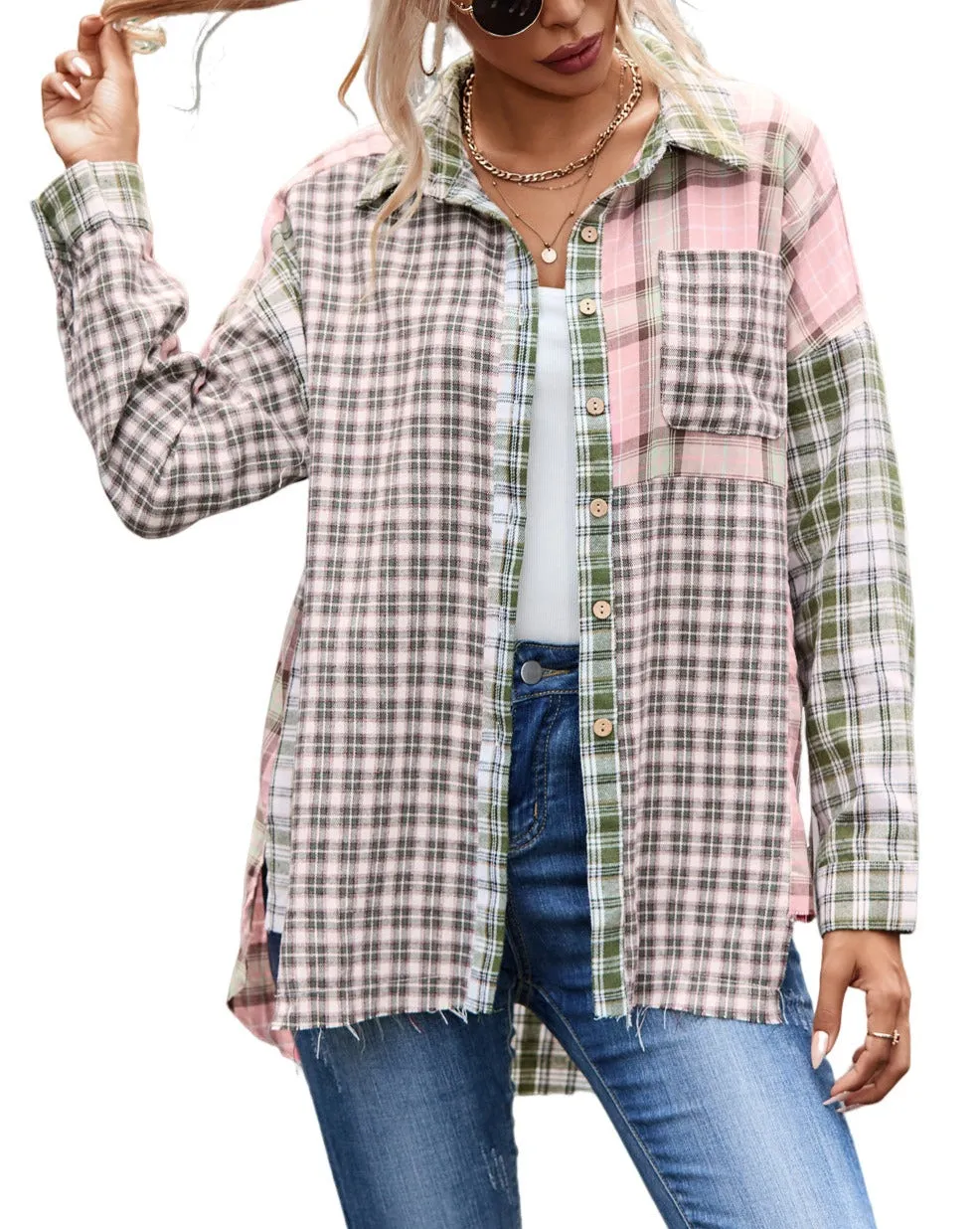 Plaid Hi-Low Button Front Shirt