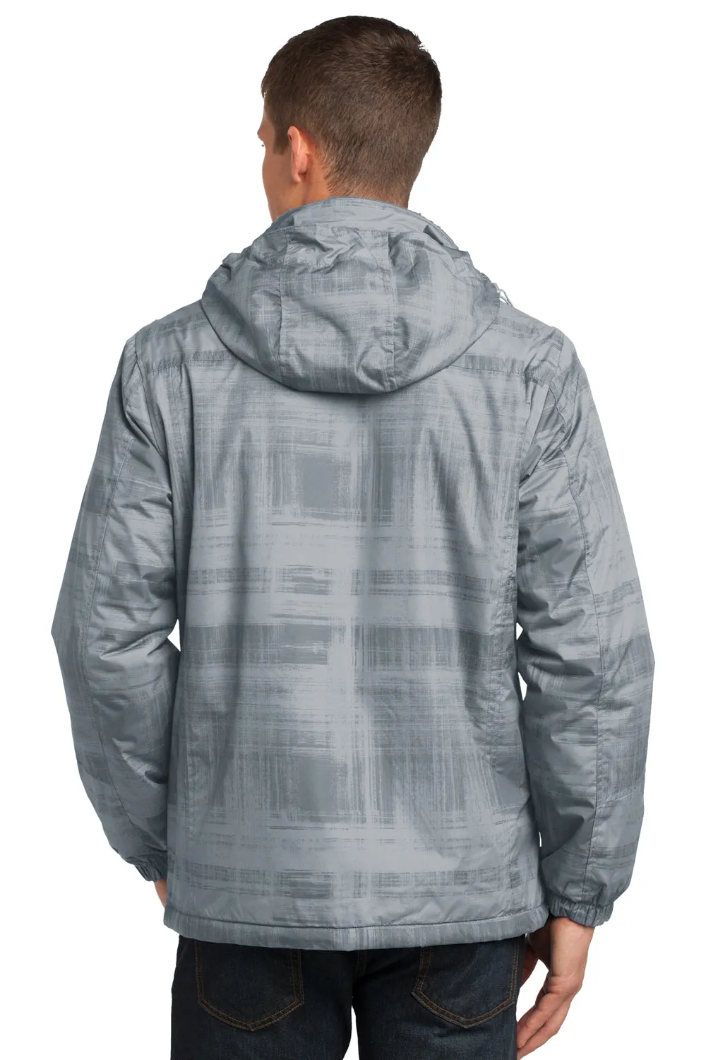 Port Authority Mens Brushstroke Wind & Water Resistant Full Zip Hooded Jacket - Grey - Closeout