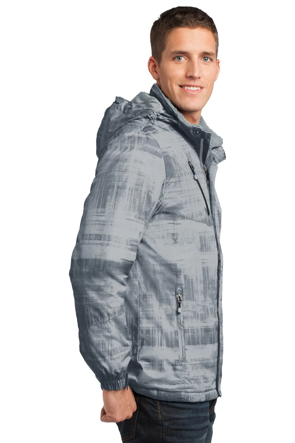 Port Authority Mens Brushstroke Wind & Water Resistant Full Zip Hooded Jacket - Grey - Closeout