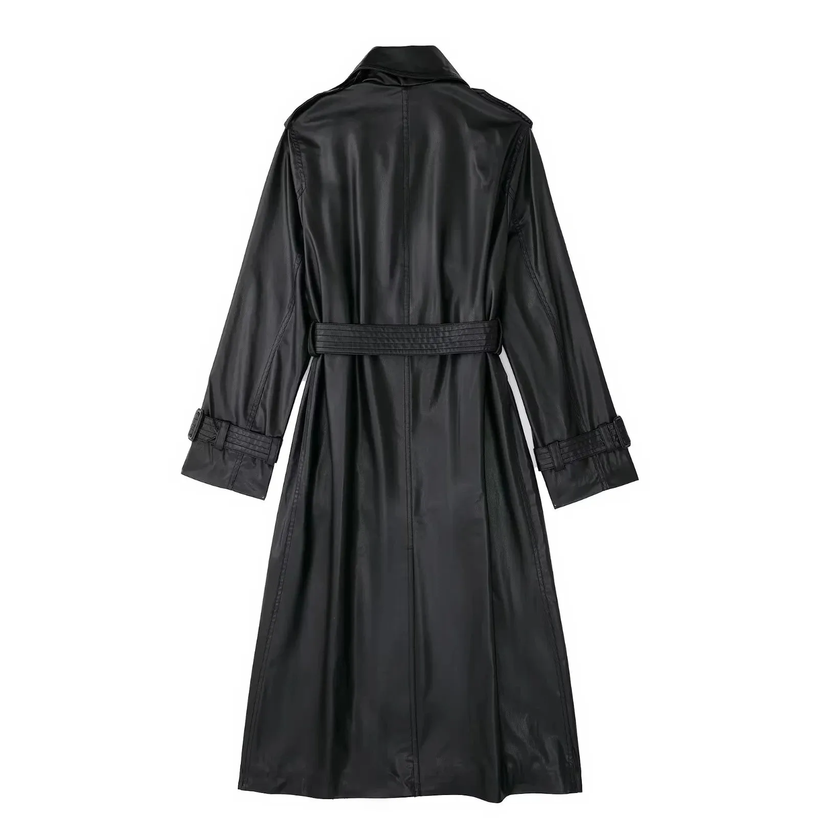 Pre Order:  Casual Belted Vegan Leather Trench Coat