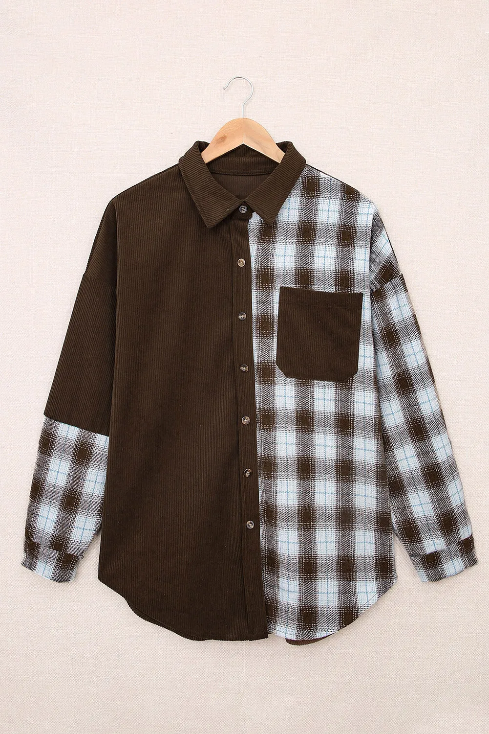 PRE-ORDER: Plaid Button Up Drop Shoulder Shacket