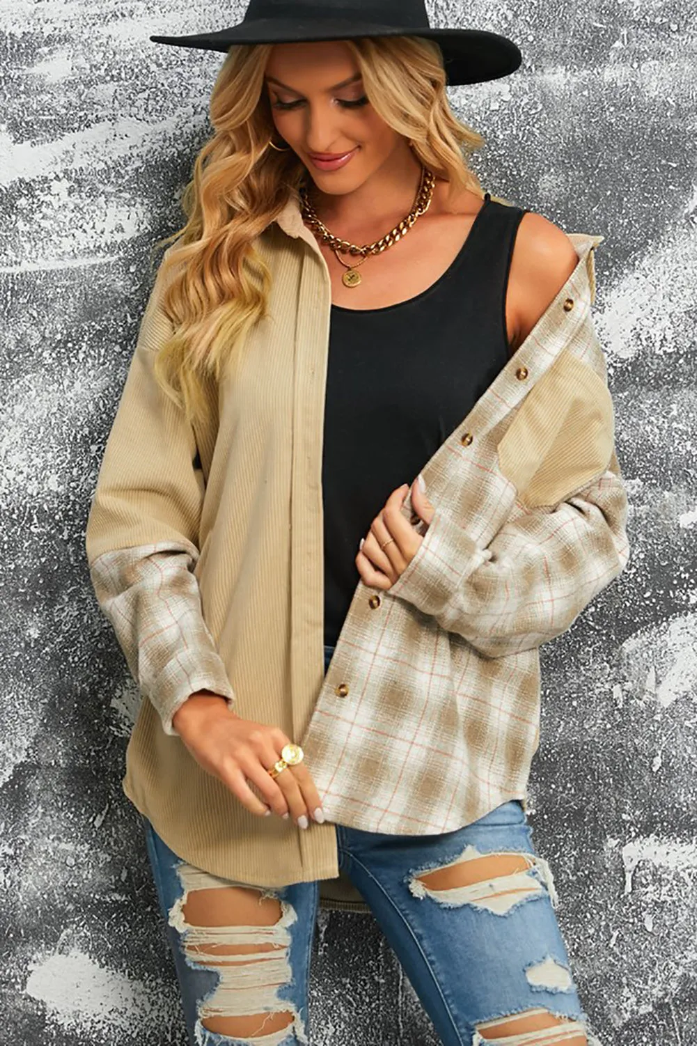 PRE-ORDER: Plaid Button Up Drop Shoulder Shacket