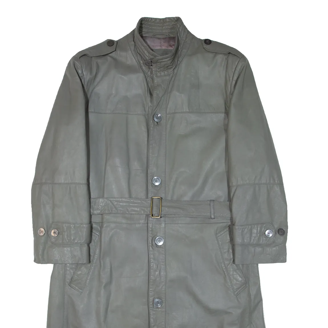 Quilted Lined Mens Trench Coat Grey Leather S