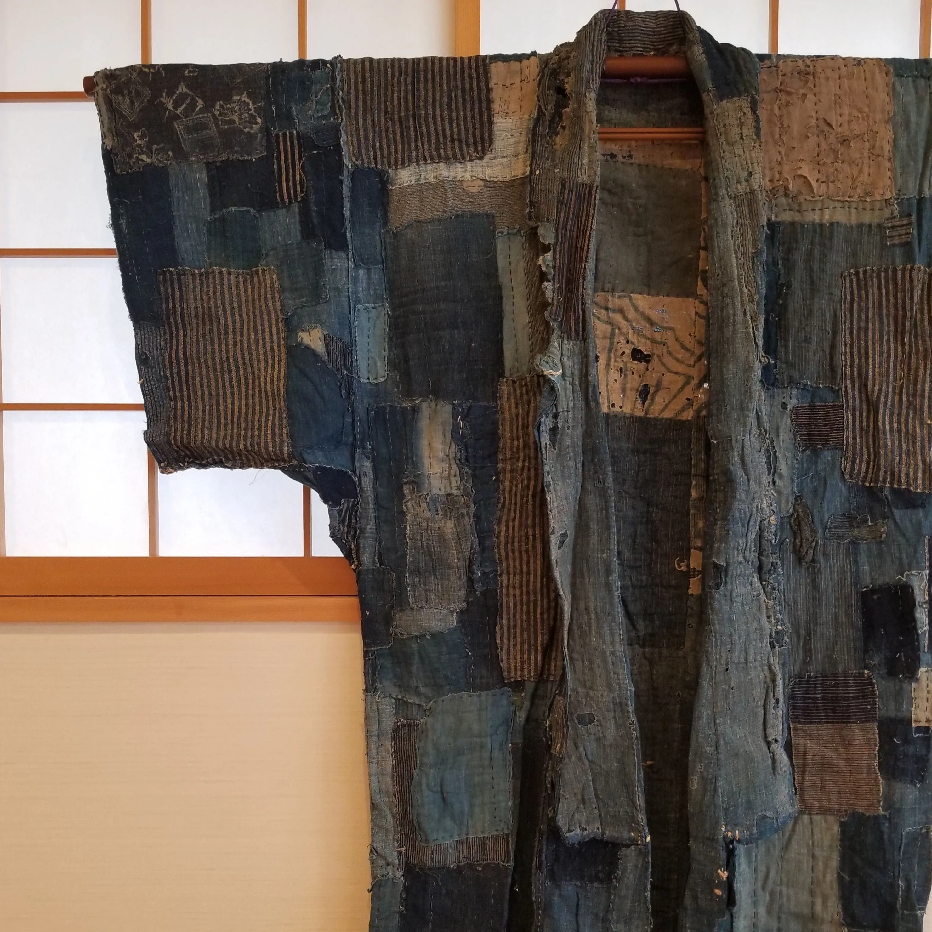 RARE Meiji Era (1900s) Indigo Boro Patchwork Yogi Bodoko Kimono