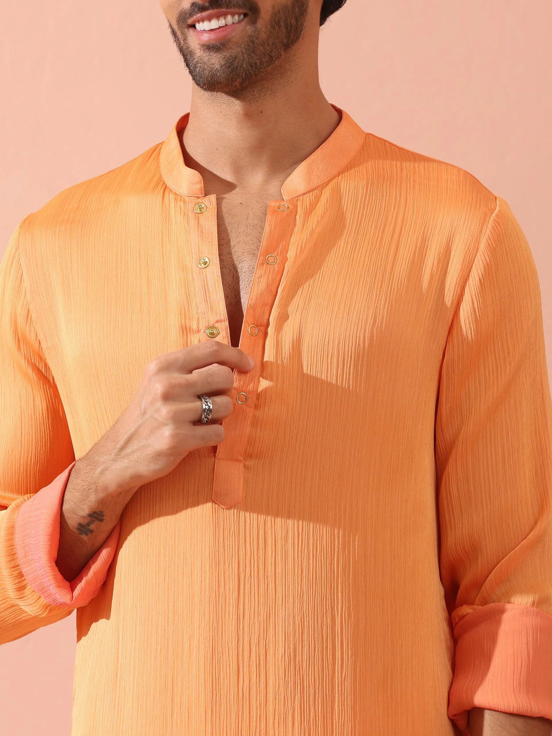 Reversible Peach & Orange Chiffon Kurta with Snaps