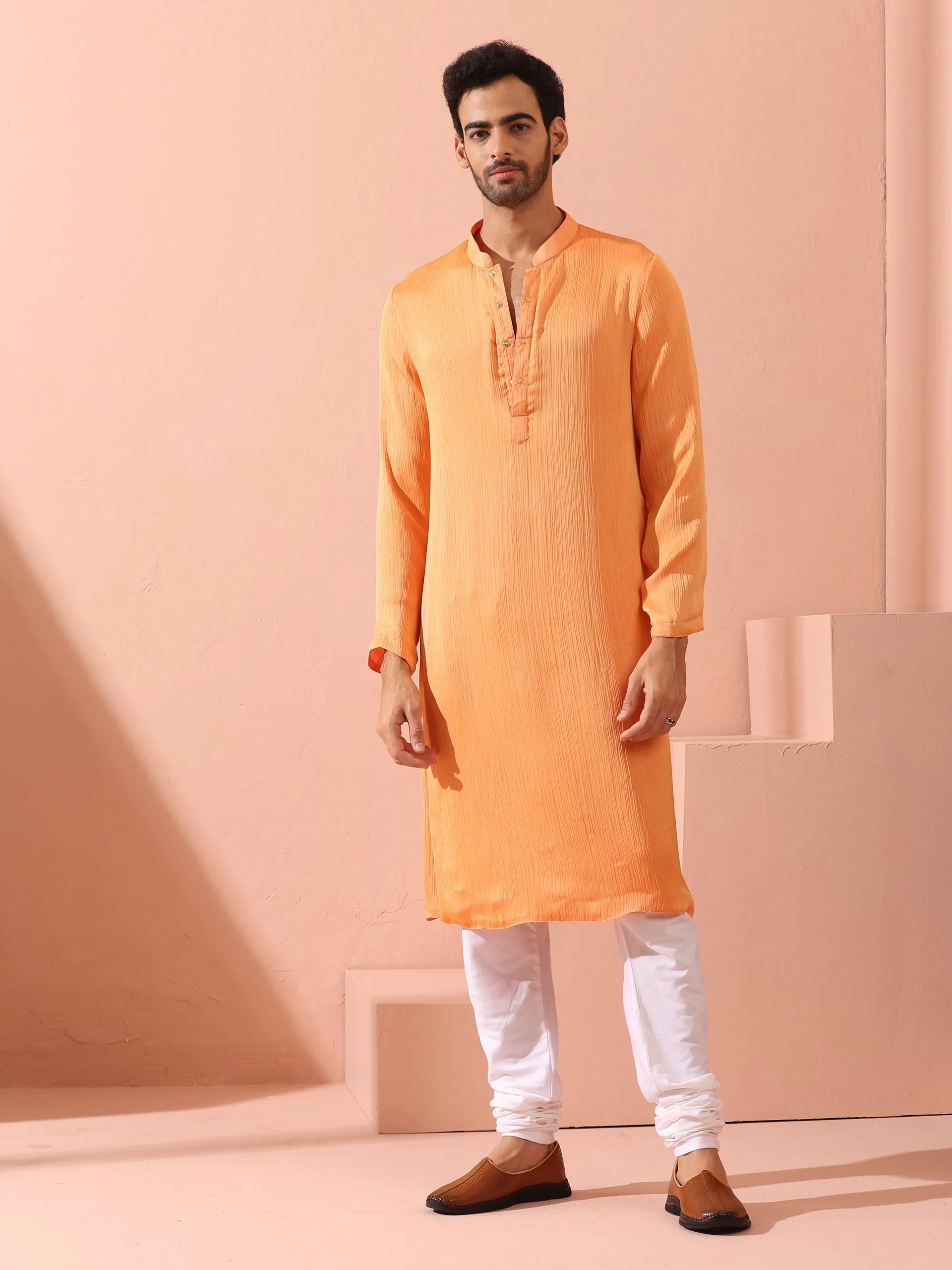 Reversible Peach & Orange Chiffon Kurta with Snaps