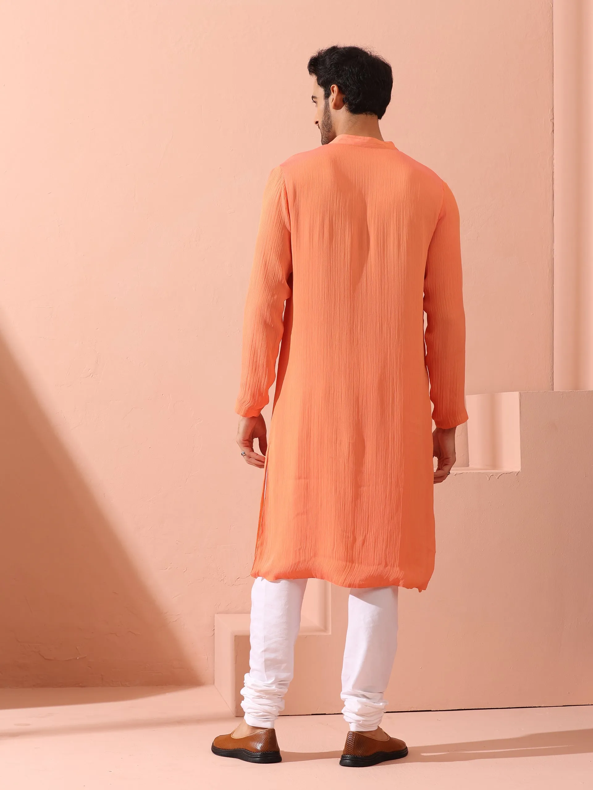 Reversible Peach & Orange Chiffon Kurta with Snaps