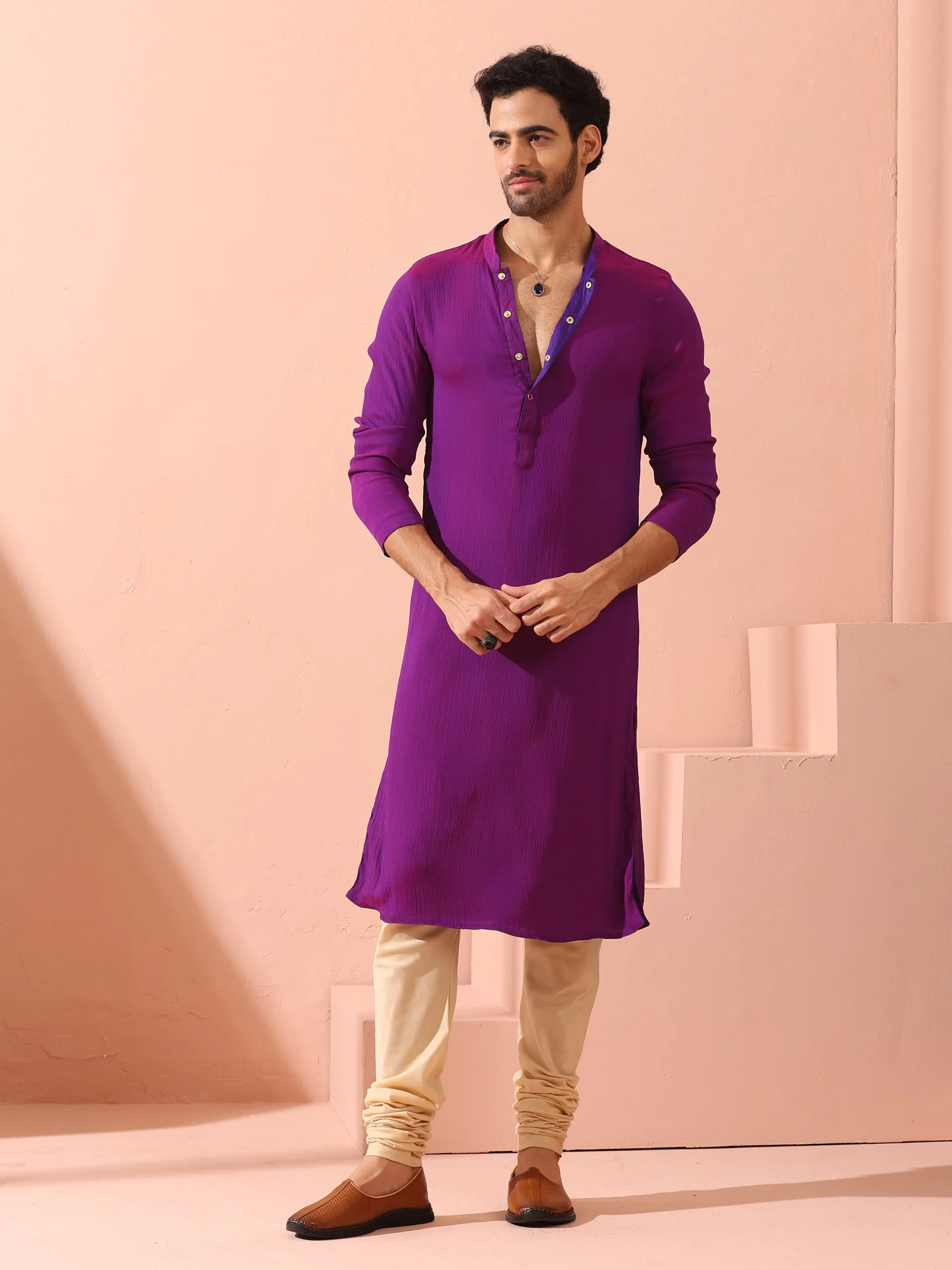 Reversible Striking Purple Plum Chiffon Kurta With Snaps