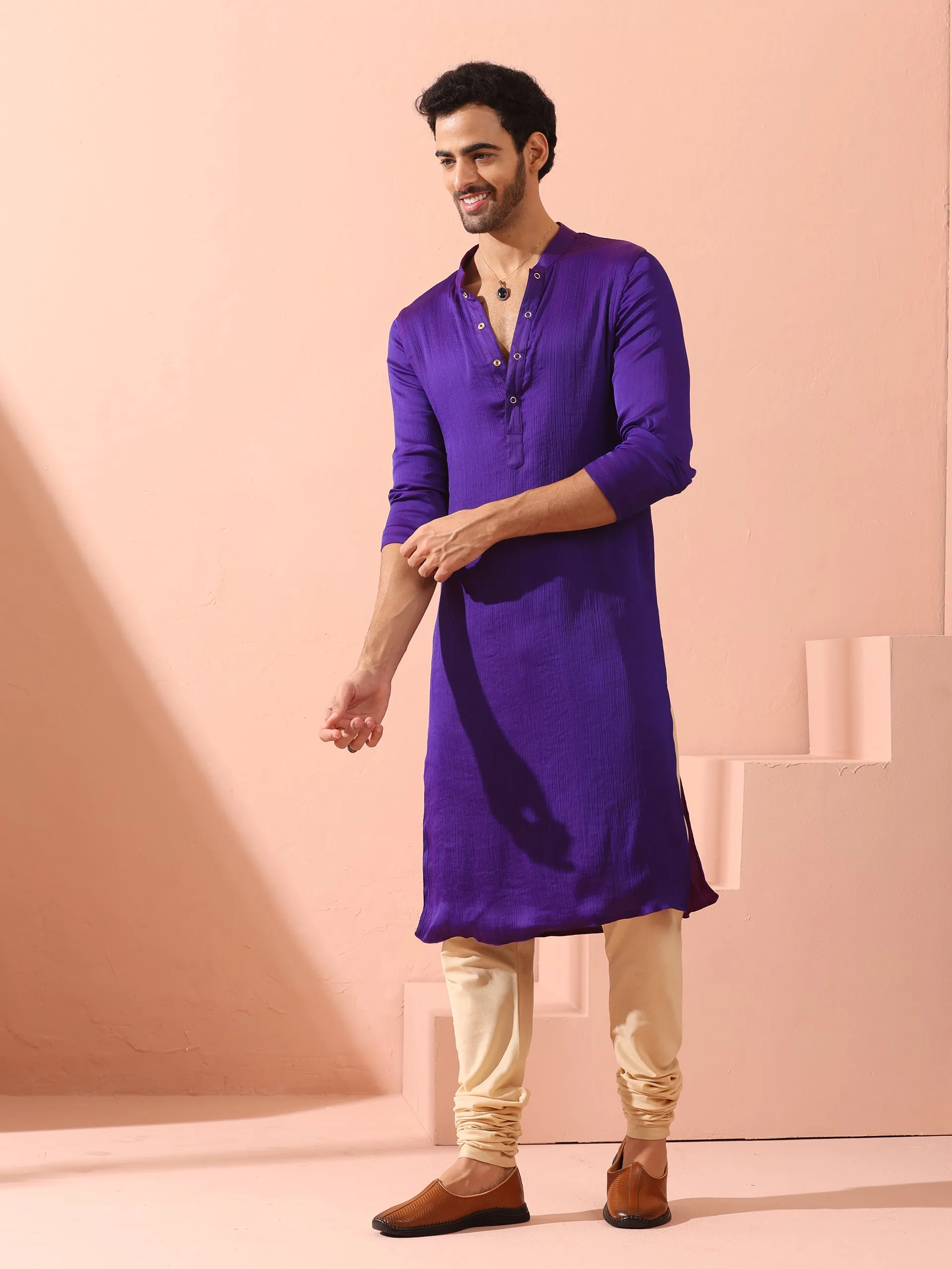 Reversible Striking Purple Plum Chiffon Kurta With Snaps