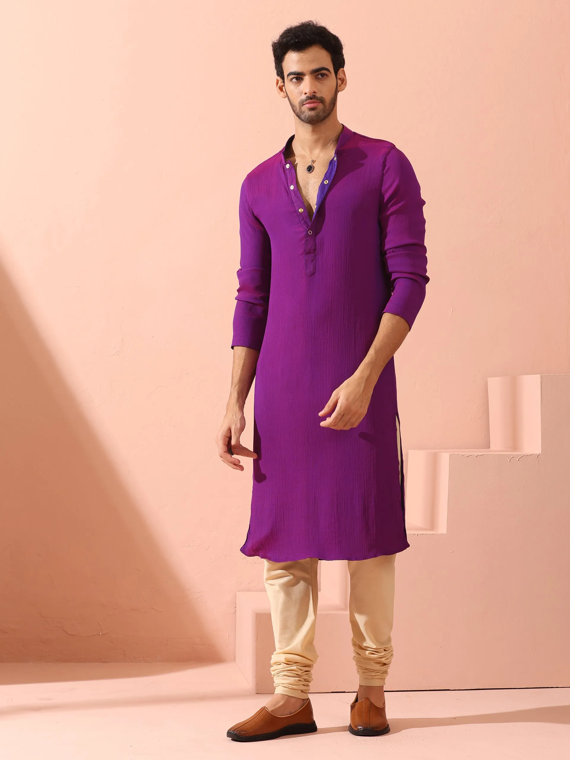 Reversible Striking Purple Plum Chiffon Kurta With Snaps