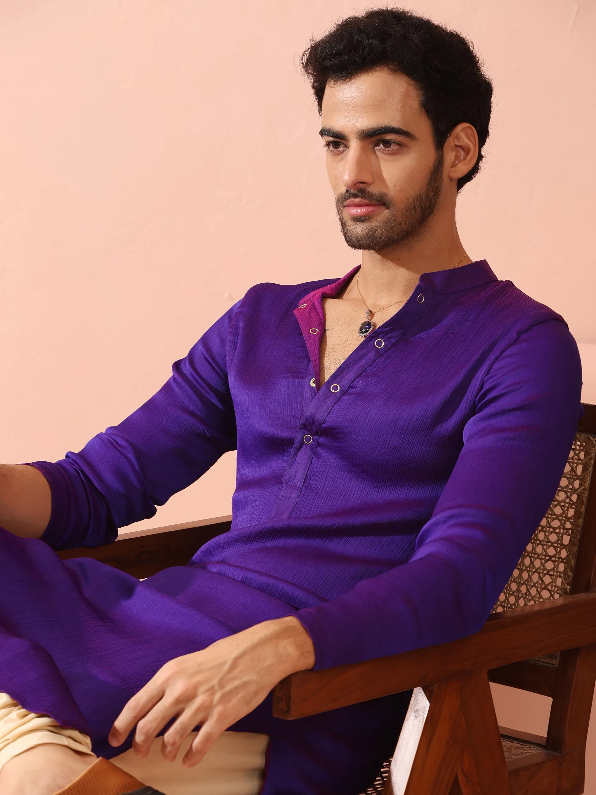 Reversible Striking Purple Plum Chiffon Kurta With Snaps