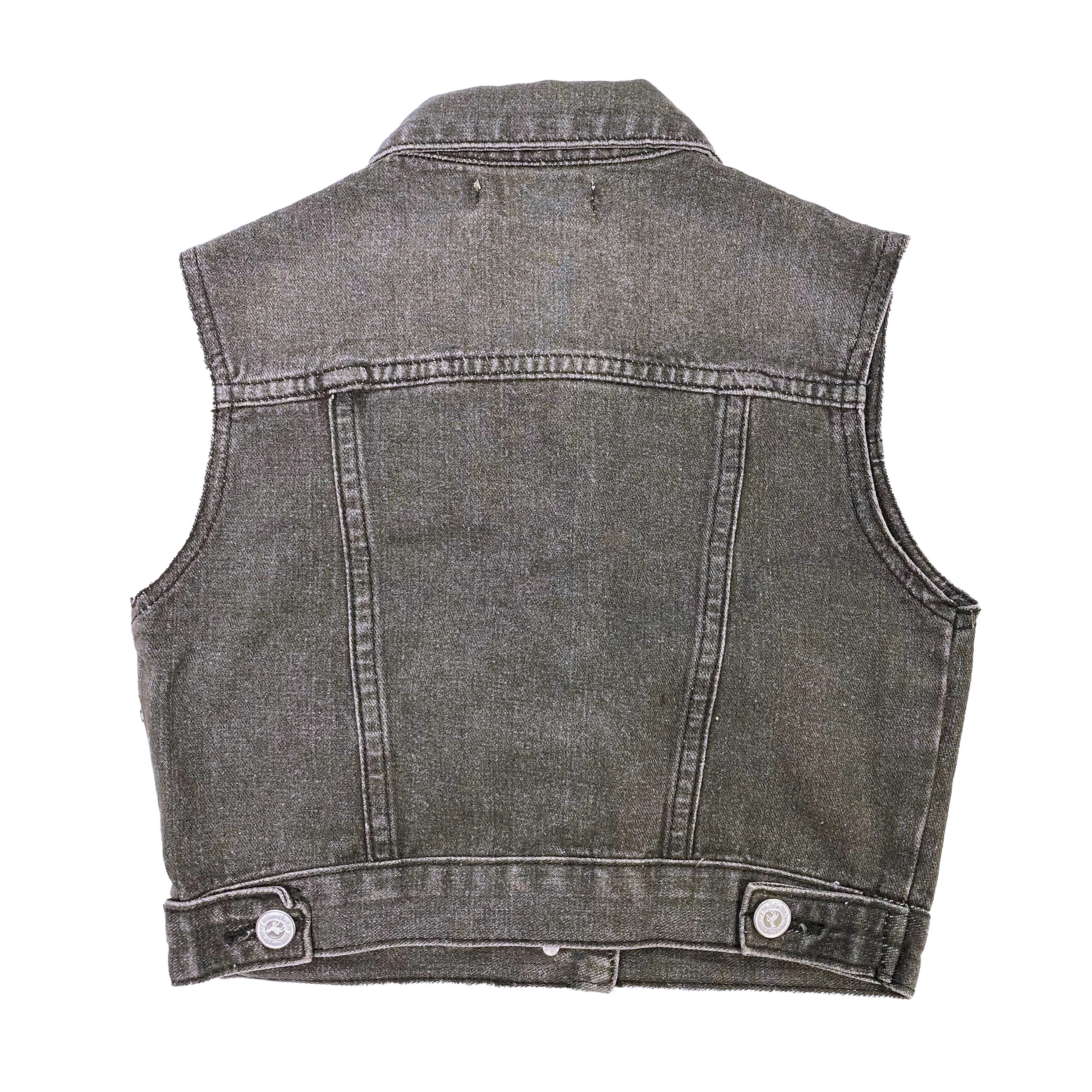 Rhinestone Stripe Denim Vest - Black