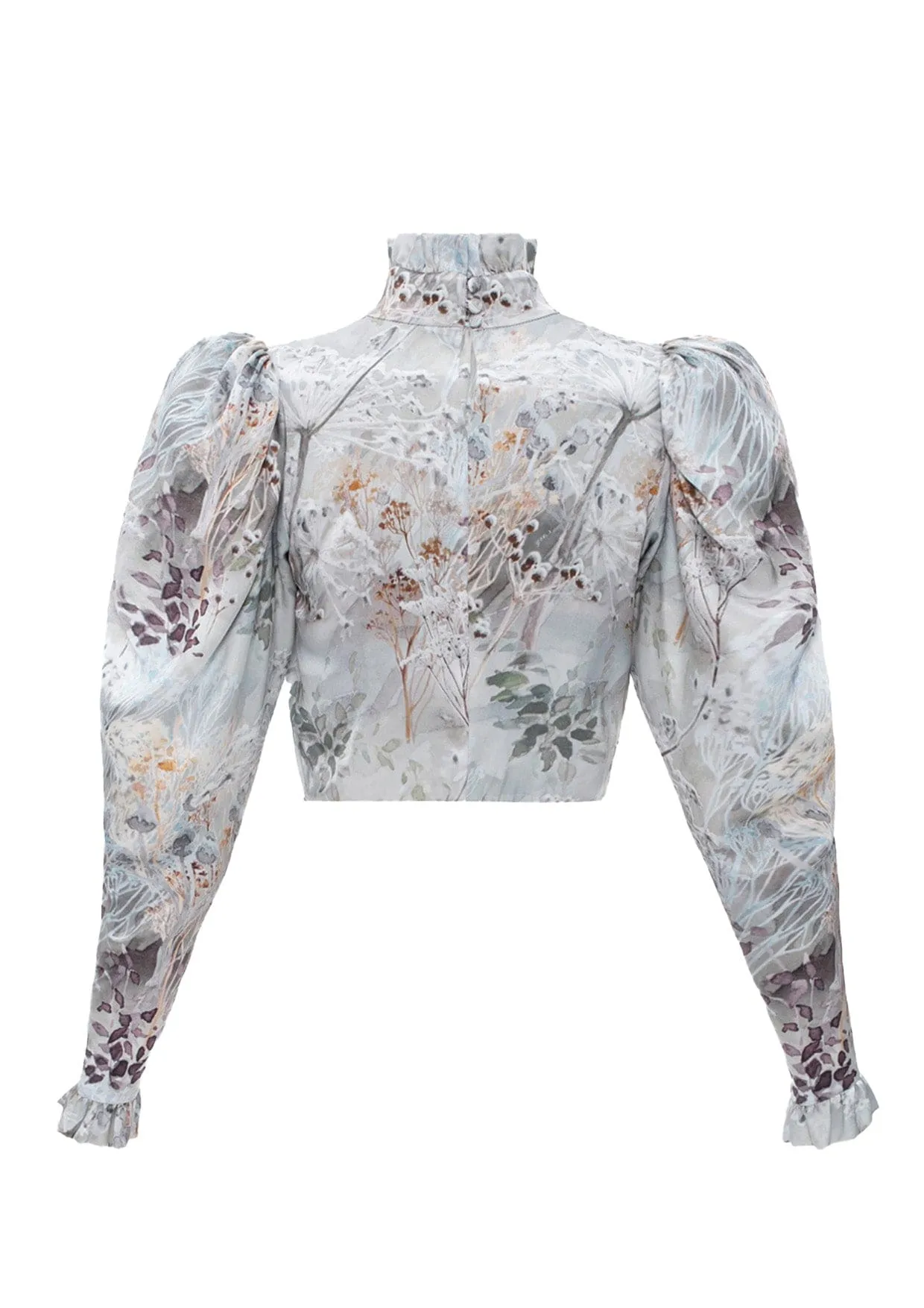 Rose Long-Sleeved High-Neck Silk Crop Top