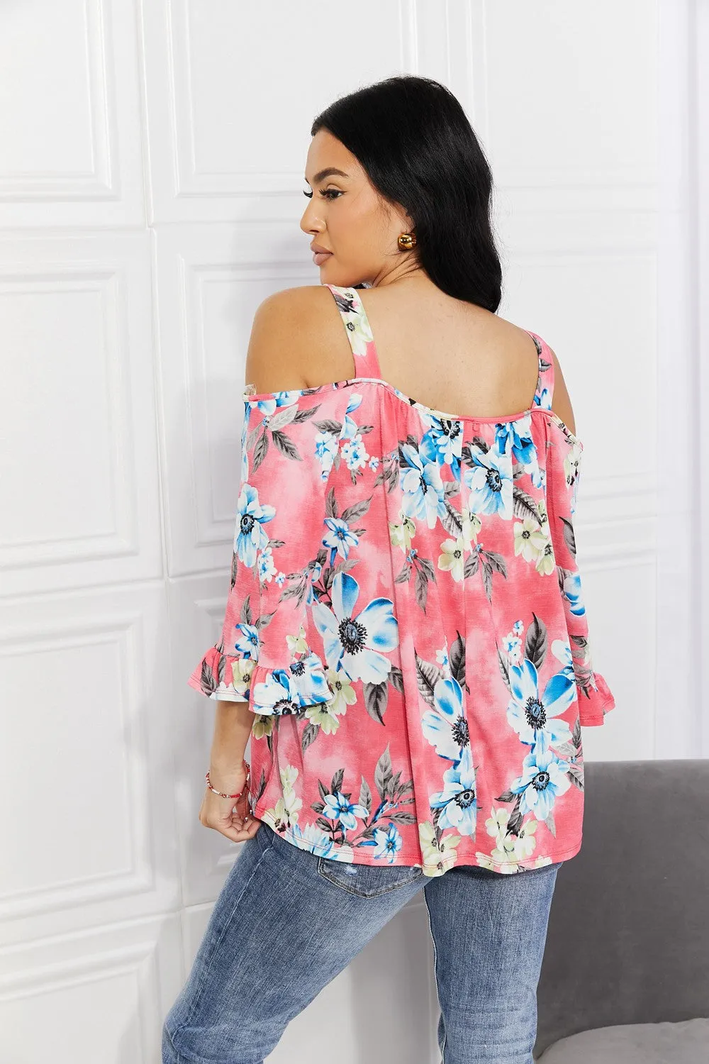 Sew In Love Full Size Fresh Take  Floral Cold-Shoulder Top - Ships from The US