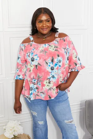 Sew In Love Full Size Fresh Take  Floral Cold-Shoulder Top - Ships from The US