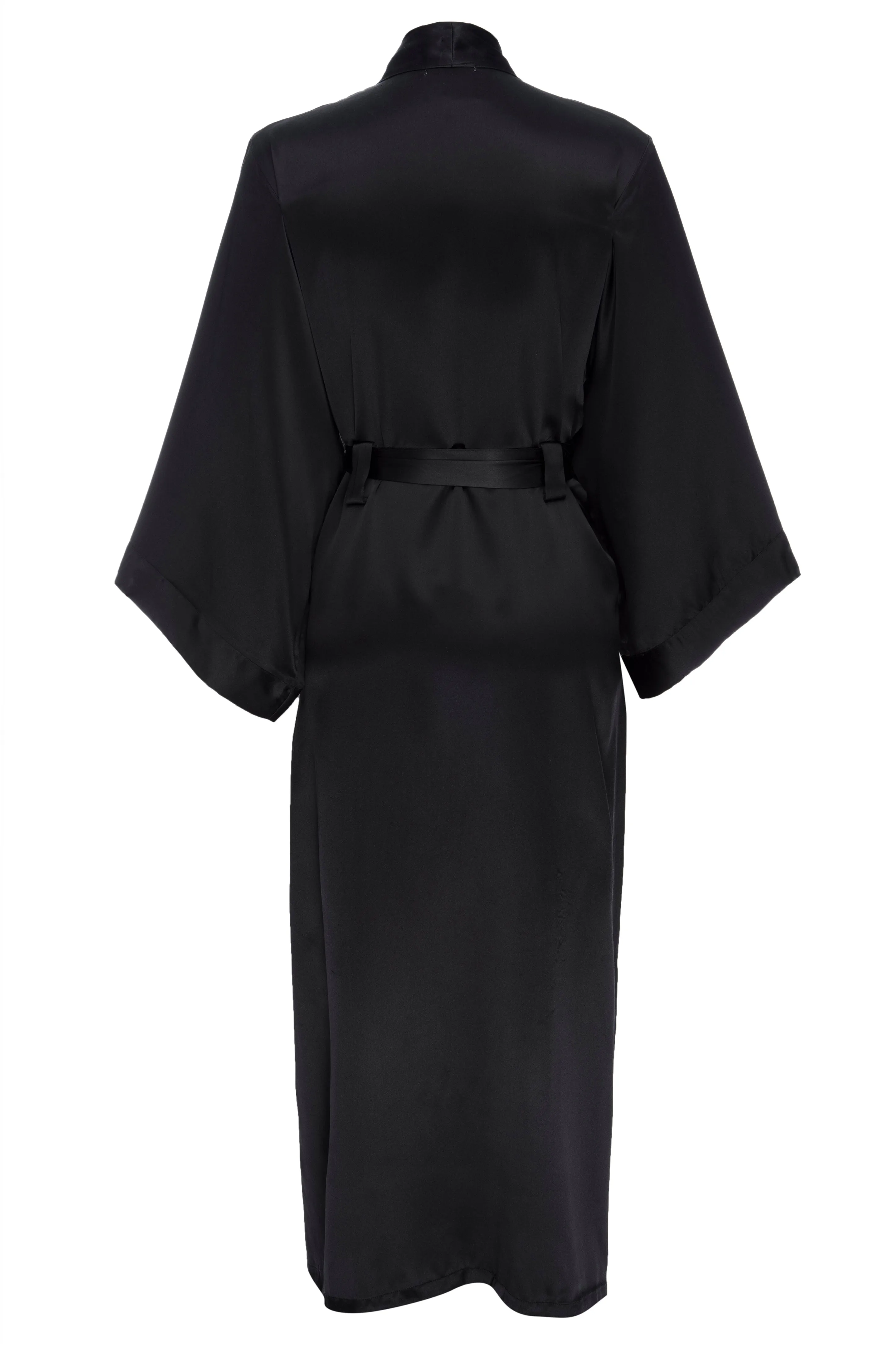 Silk Charmeuse Long Silk Robe: Black