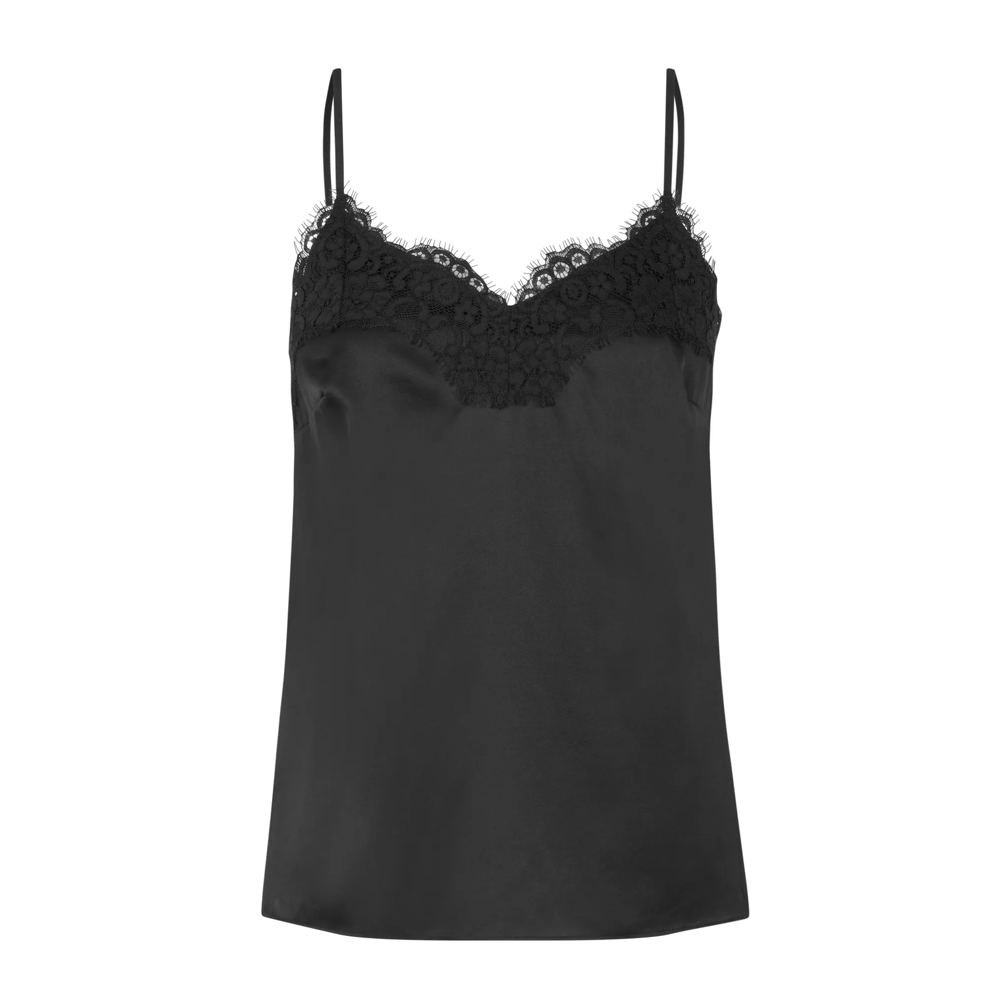 Silk Lace Trim Cami - Black