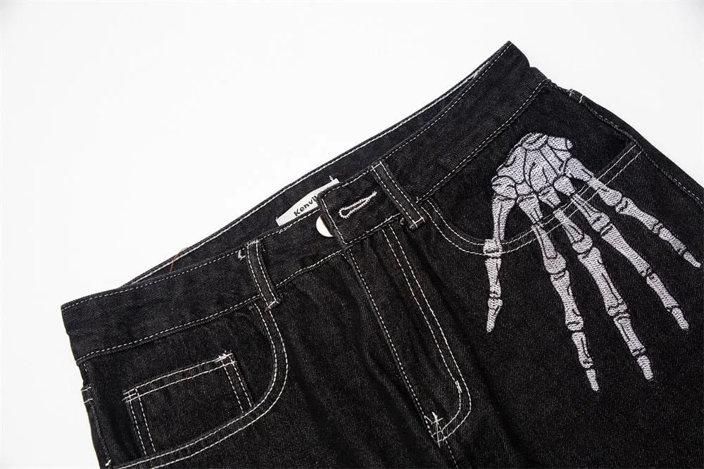 Skeleton Hand Black Jeans