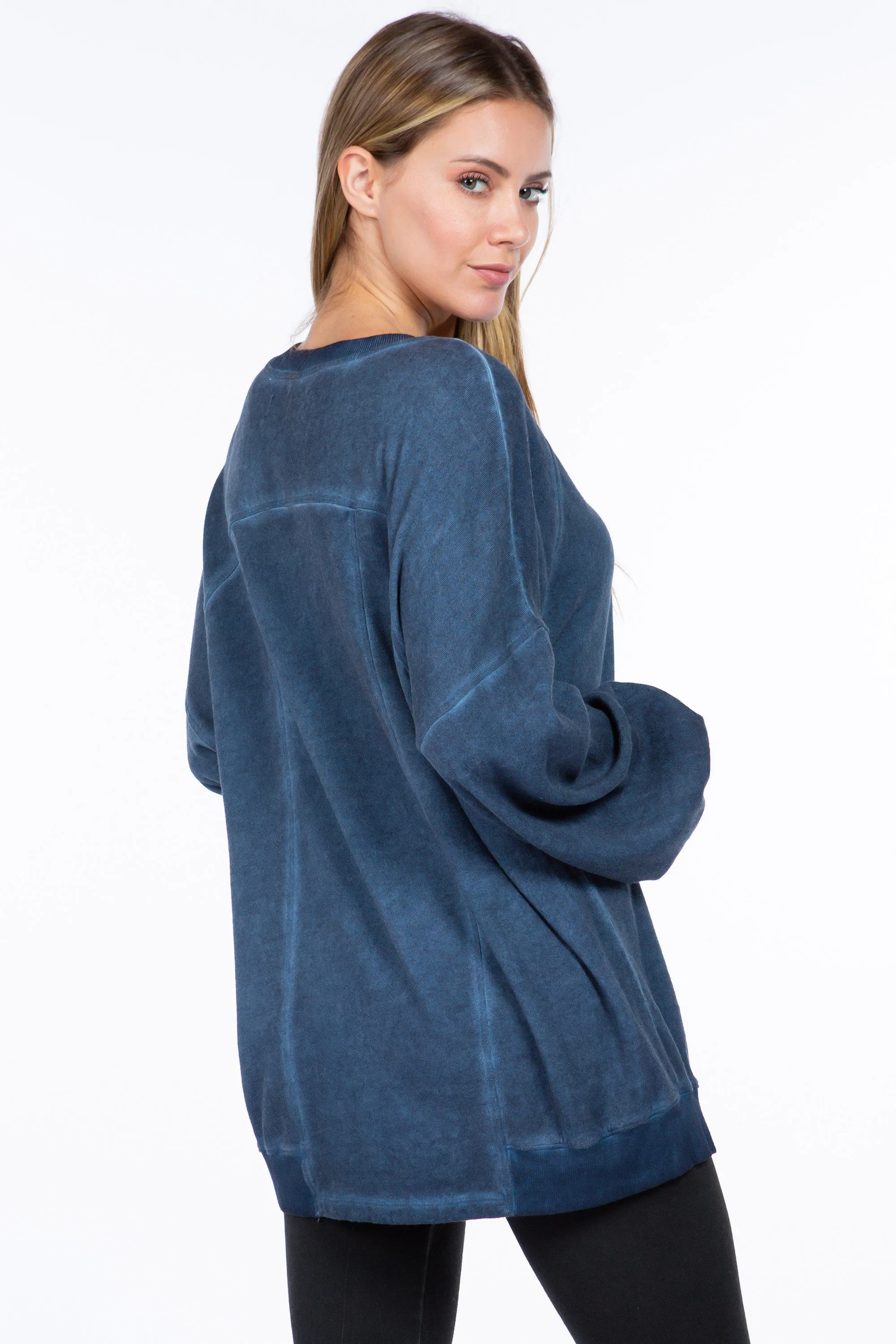 Slouchy Oil-Wash Sweatshirt with Patch Pocket