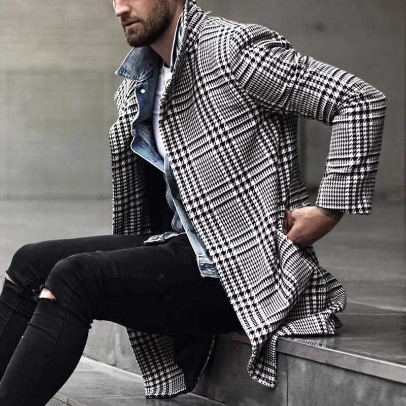 Small Plaid Long Trench Windbreaker Coat