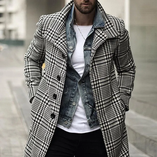 Small Plaid Long Trench Windbreaker Coat