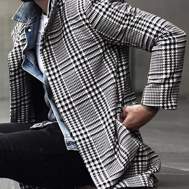 Small Plaid Long Trench Windbreaker Coat