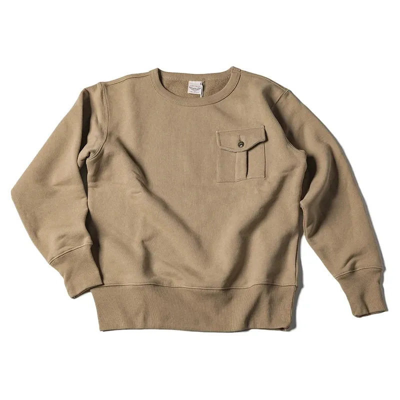 Solid Color Pullover Crew Sweat - Single Pocket Sweatshirt