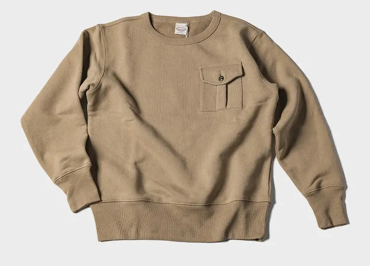 Solid Color Pullover Crew Sweat - Single Pocket Sweatshirt