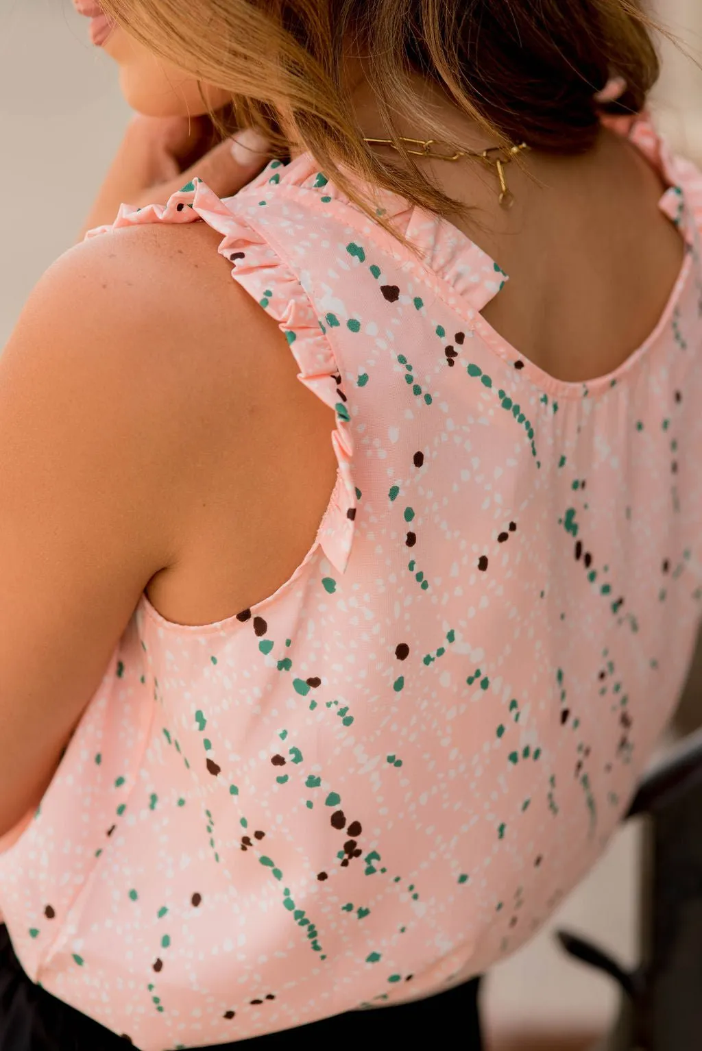 Splattered Ruffle Straps Tank