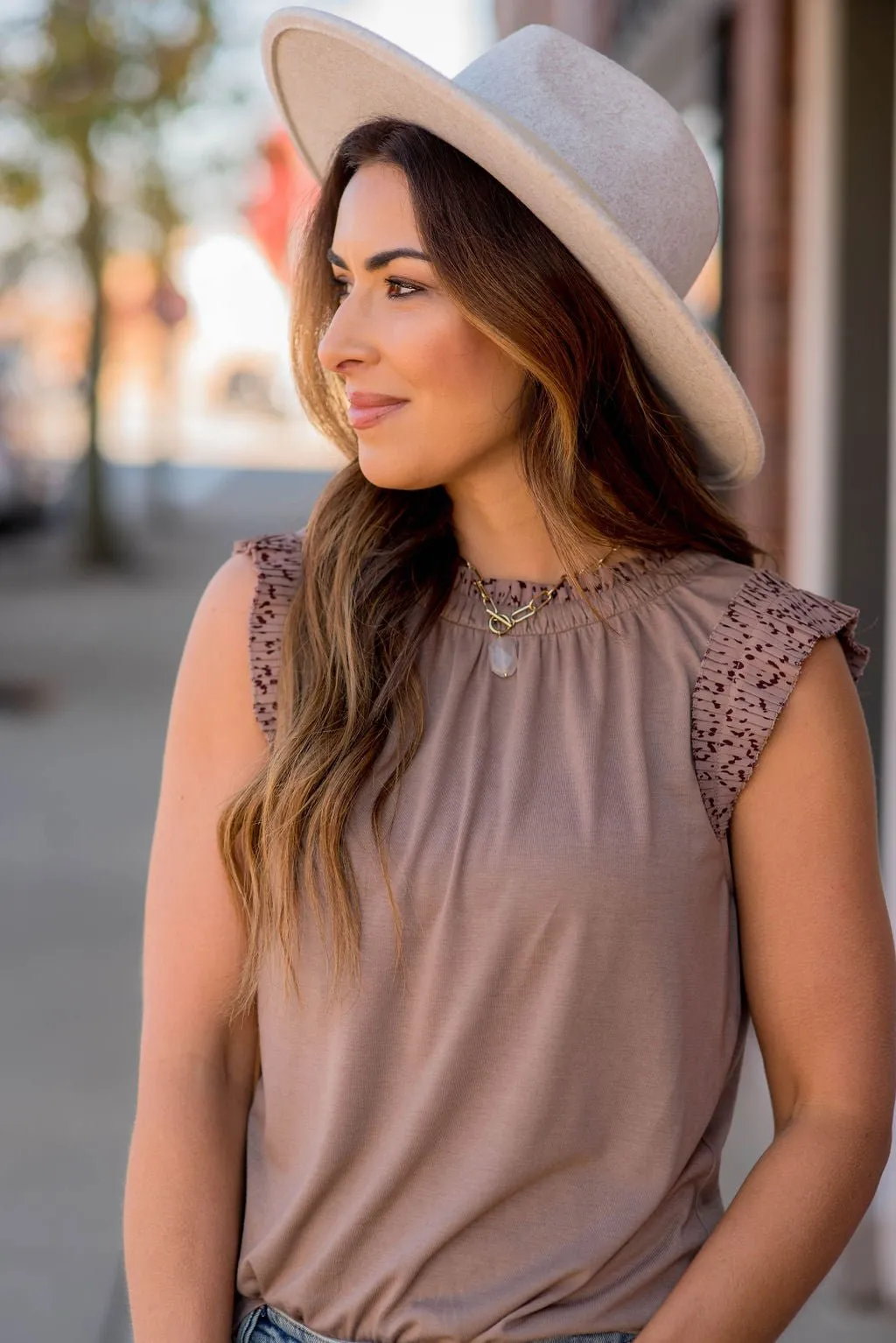 Splattered Ruffle Trim Tank