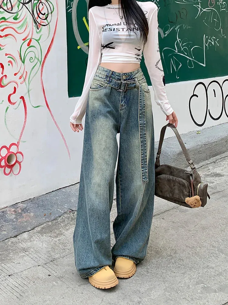 Streetwear Wide Leg Jeans with Belt