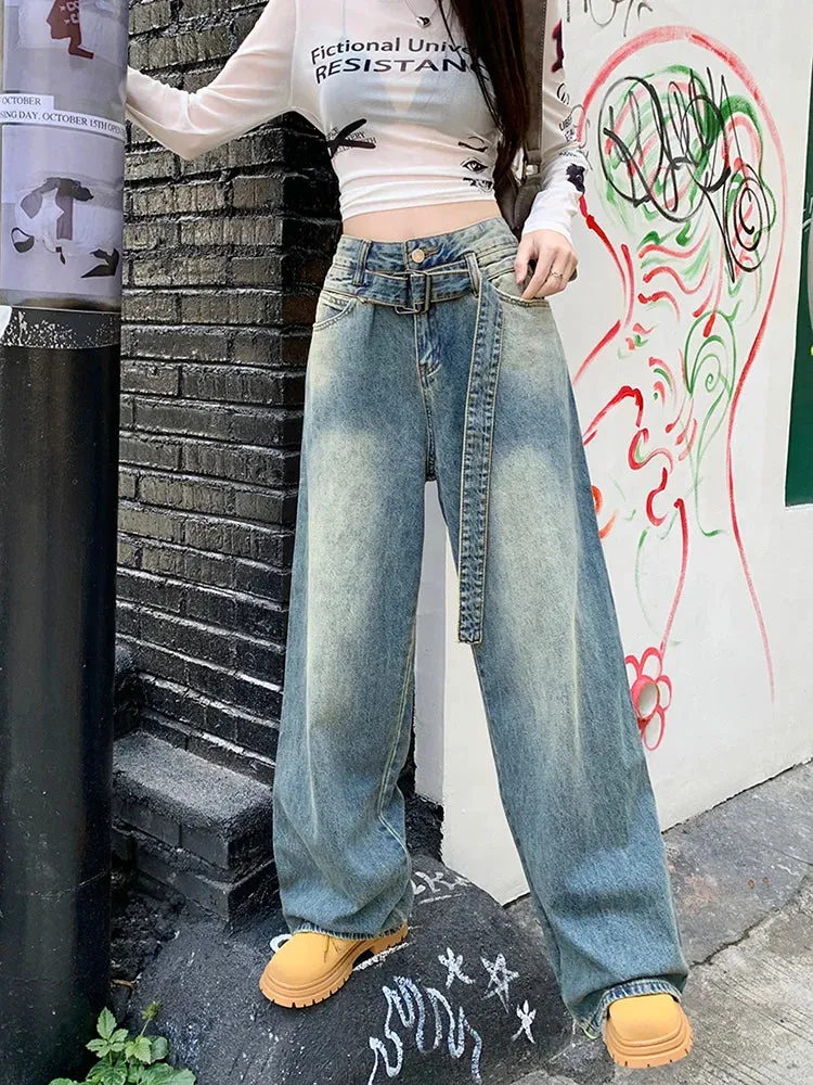 Streetwear Wide Leg Jeans with Belt