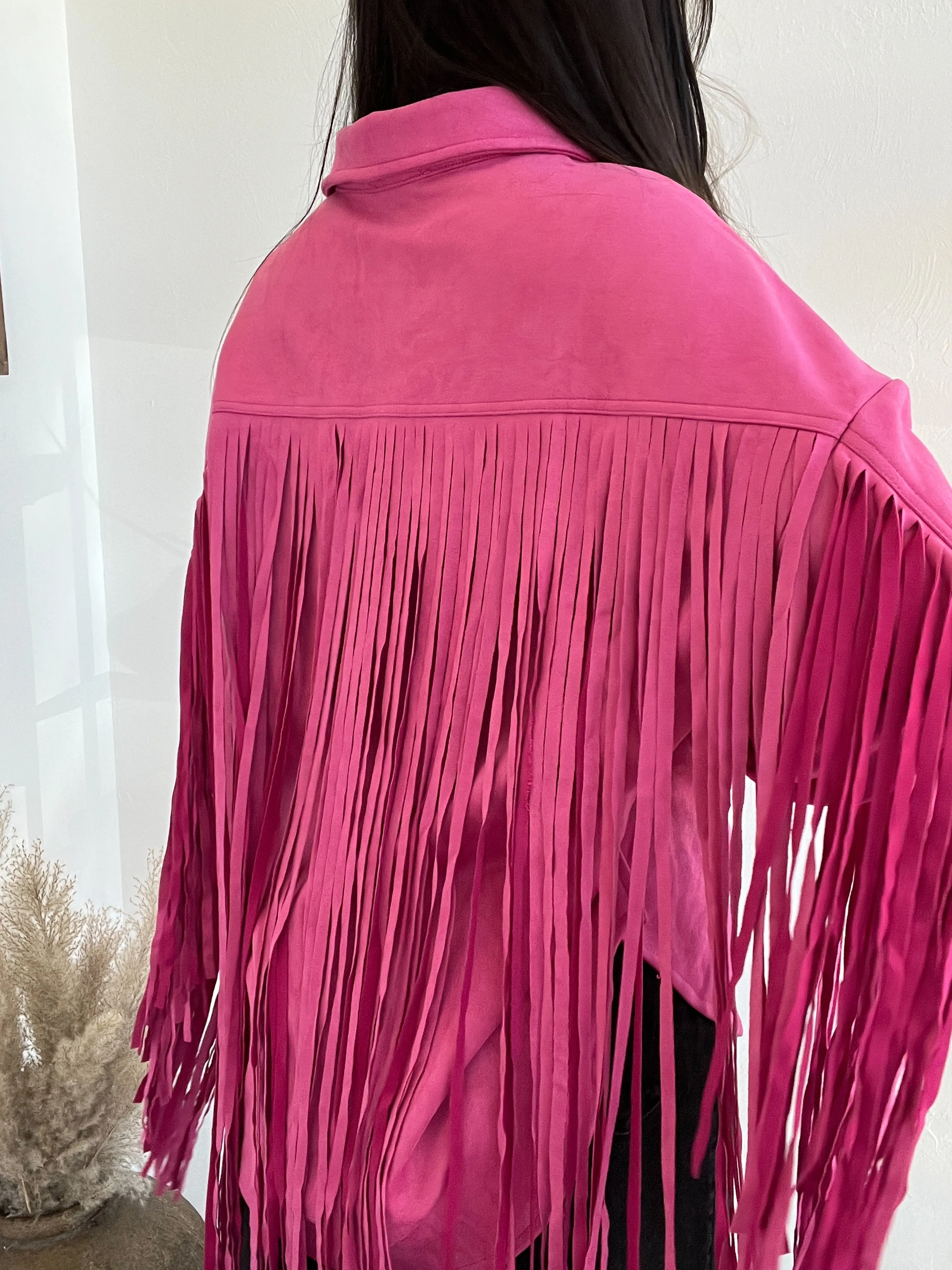 Suede Fringe Back Shacket