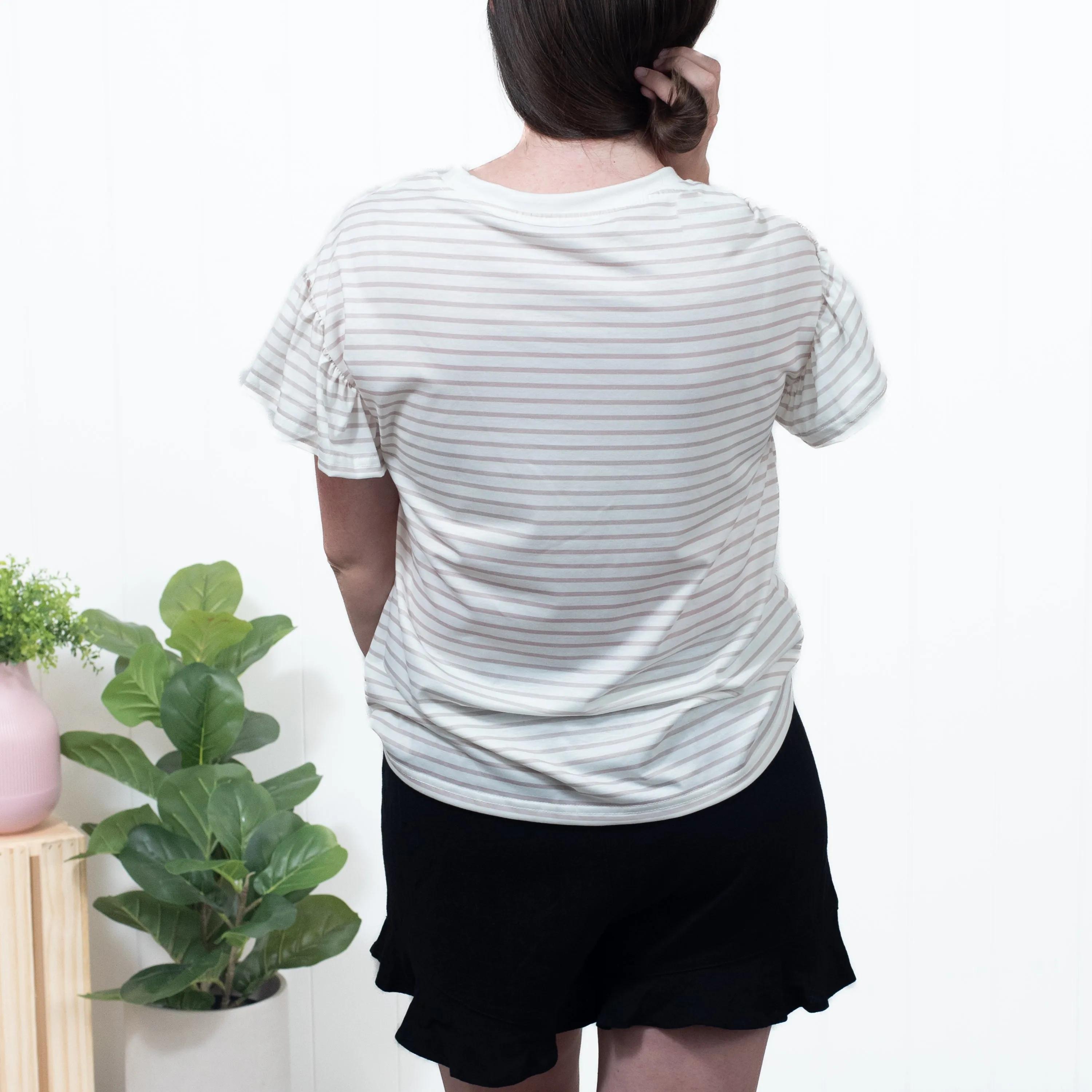 Sweet Days - Striped Lace Splicing Ruffle Sleeve T-shirt