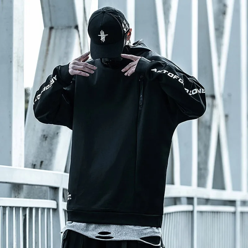 Techwear Letter Printed Harajuku Hoodie Sweatshirts Mens Cotton Pullover Hip Hop Streetwear Black WB185