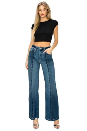 TEEK - DARK STONE WASH HIGH RISE RELAXED FLARE JEANS