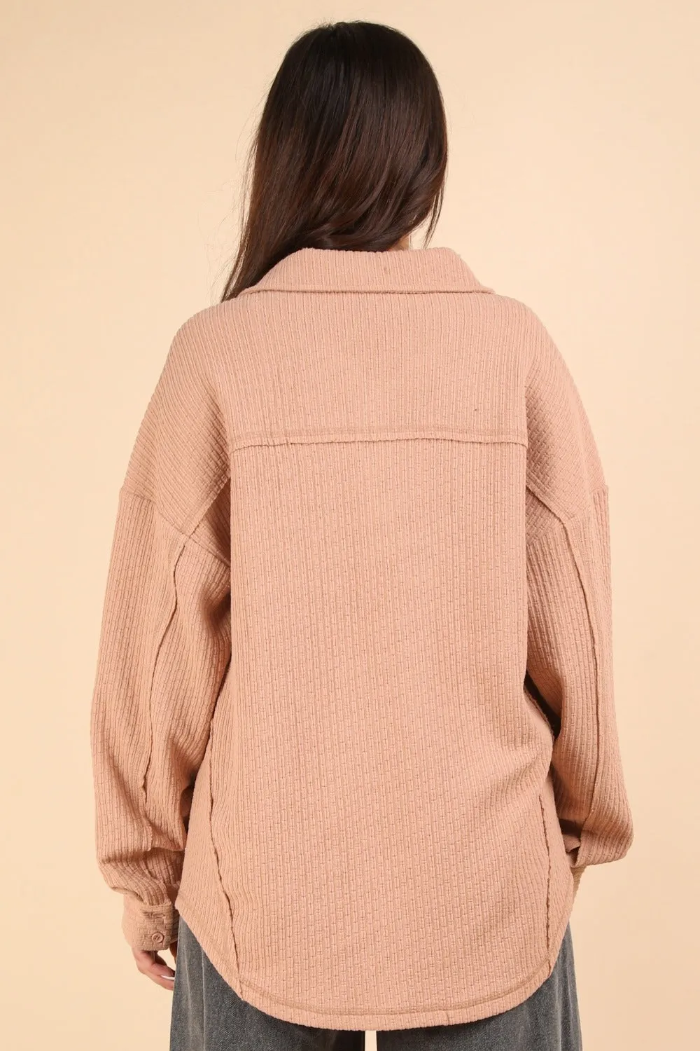 Textured Knit Button Down Blush Shacket for Women