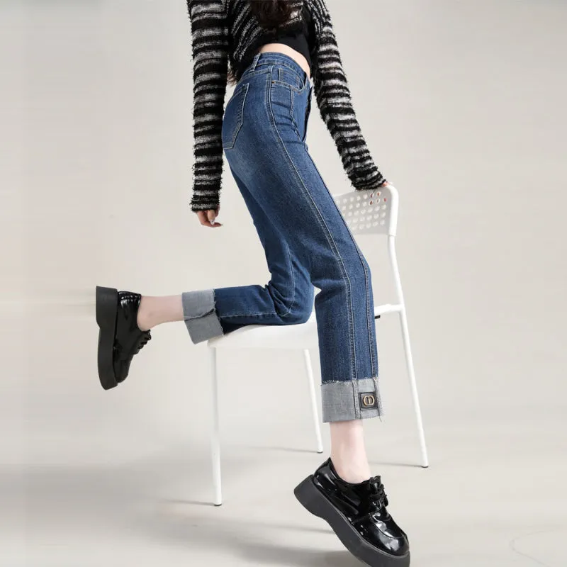 Trendy High Waist Straight Cut Boyfriend Jeans