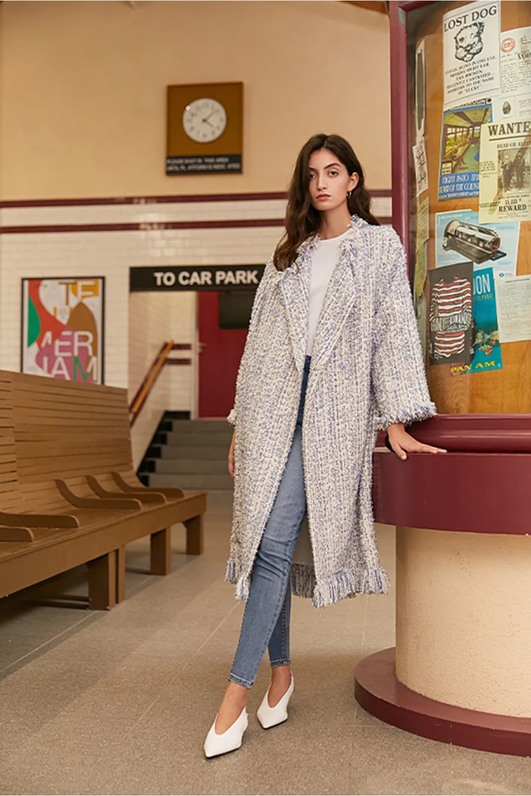 Tweed coat thick trench coat | Blue trench coat | Casual trench coat